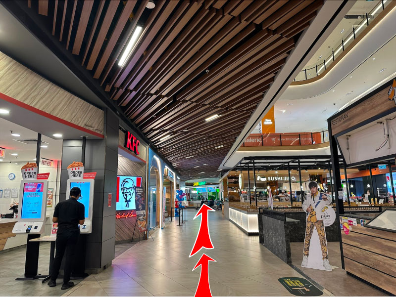 Go straight and you will see KFC on your left and Sushi Jiro on the left.